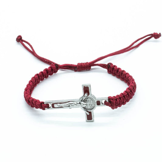 St. Benedict Crucifix Cord Bracelet in Red