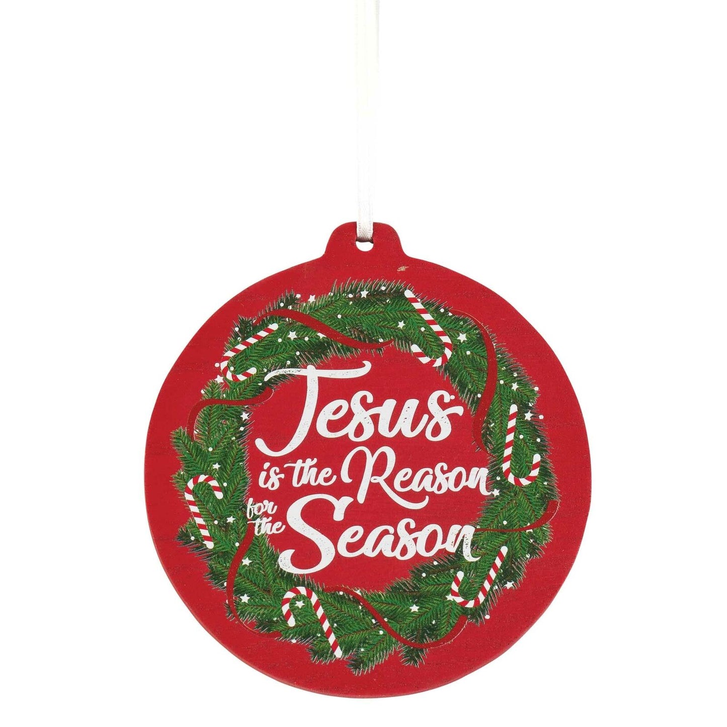 Jesus Is The Reason For The Season Wood Ornament in Red