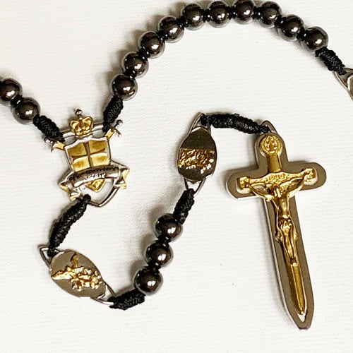 Paracord 8mm Gun Metal Bead Warrior's Rosary with ALL Medals Two-Tone 18K Gold Plated/Stainless