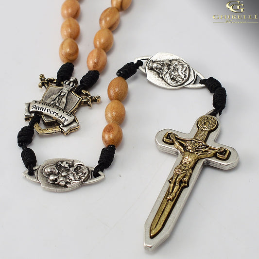 Fatima 100th Anniversary Paracord Warrior's Rosary with Italian Olivewood beads and Two-Tone Medals