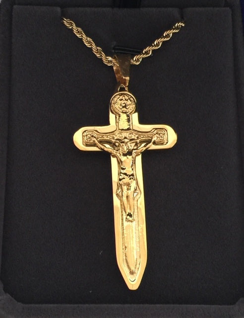 The Warrior's Sword Crucifix Pendant - 18kt Gold Plated Stainless Steel