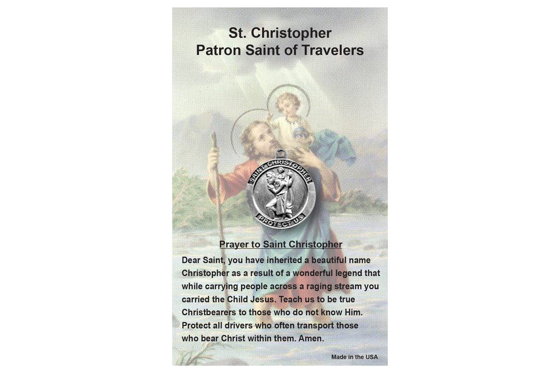 St. Christopher Medal On "Patron Saint Of Travelers" Prayer Card