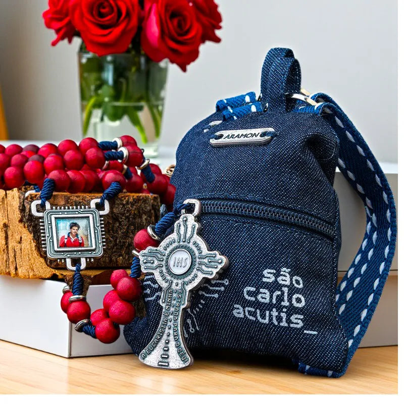 St. Carlo Acutis, The Programmer, Rosary Set with Backpack Pouch