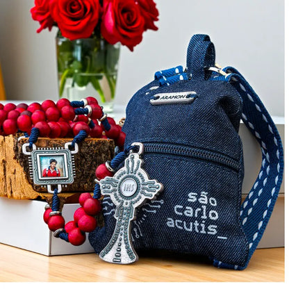 St. Carlo Acutis, The Programmer, Rosary Set with Backpack Pouch