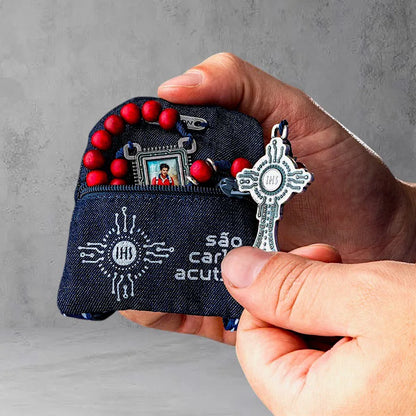 St. Carlo Acutis, The Programmer, Rosary Set with Backpack Pouch